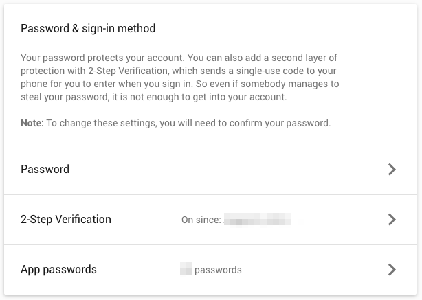 Sign In Method - App Passwords