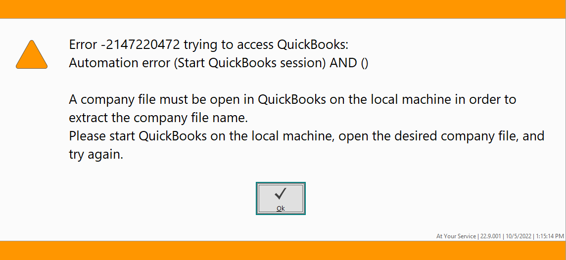 Quickbooks Automation Error
